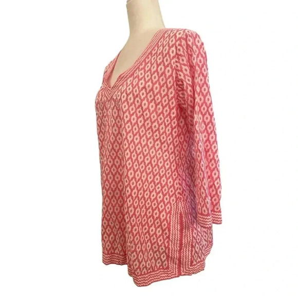 Gretchen Scott Womens Pink V-Neck 3/4 Sleeve Blouse Tunic Size Medium Summer - Picture 2 of 7
